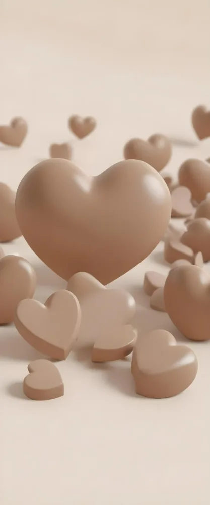 3d Model Many Light Brown Hearts Of Different Sizes Floating In A Light Brown Background Some Of Them Are In Focus And Some Are Blurred Figure Octane Render Volumetric Highly Detailed Videogame Aesthetic 4 461d