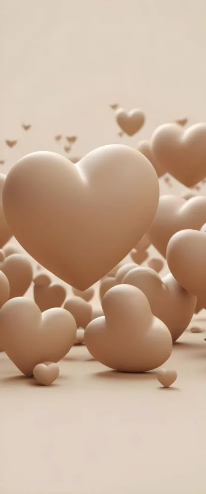 3d Model Many Light Brown Hearts Of Different Sizes Floating In A Light Brown Background Some Of Them Are In Focus And Some Are Blurred Figure Octane Render Volumetric Highly Detailed Videogame Aesthetic 40 A3b1