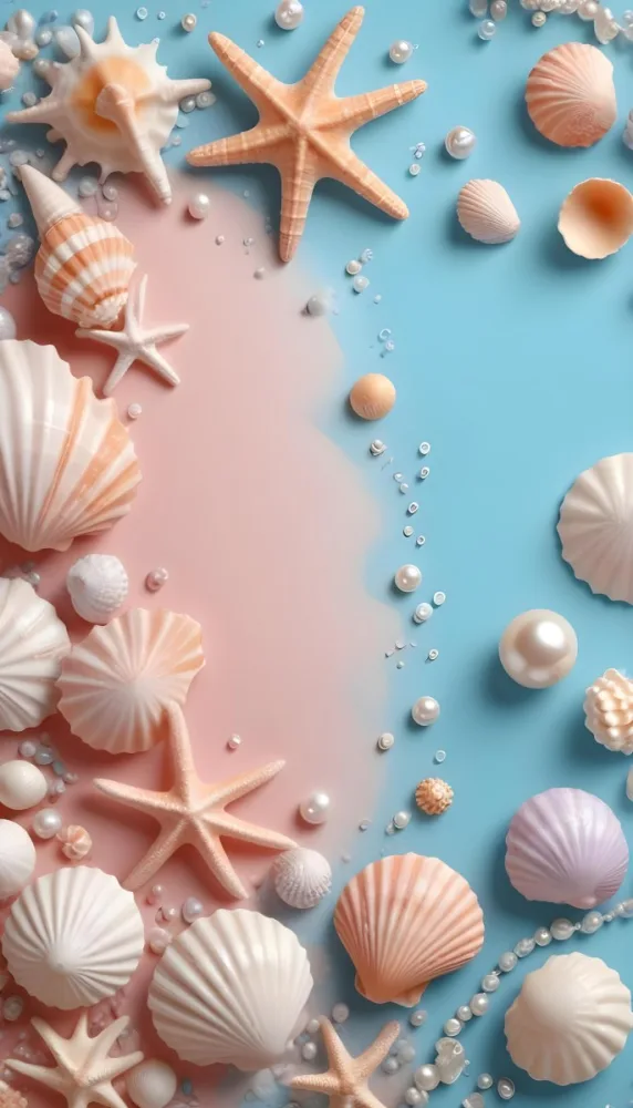 3d Model Seashells Pearls And Other Marine Elements On A Pastel Colored Background Figure Octane Render Volumetric Highly Detailed Videogame Aesthetic 9 D970
