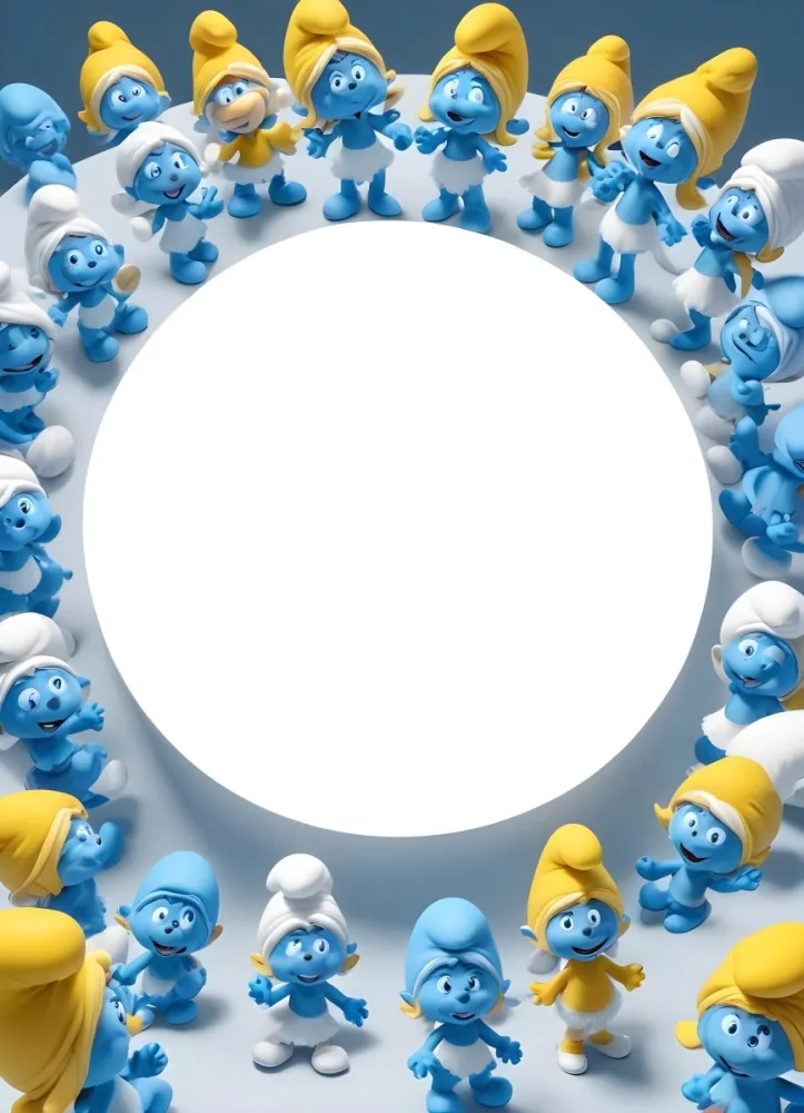 3d Model Smurfette And Other Smurfs Around A White Circle Light Blue Background Figure Octane Render Volumetric Highly Detailed Videogame Aesthetic 1 3d04