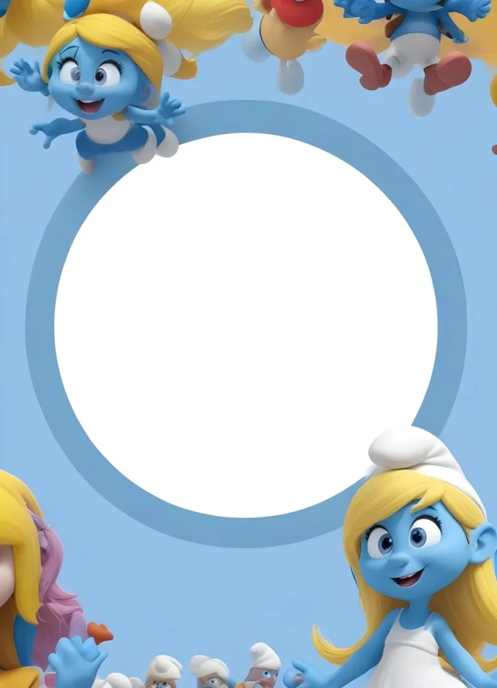 3d Model Smurfette And Other Smurfs Around A White Circle Light Blue Background Figure Octane Render Volumetric Highly Detailed Videogame Aesthetic 13 B6e1