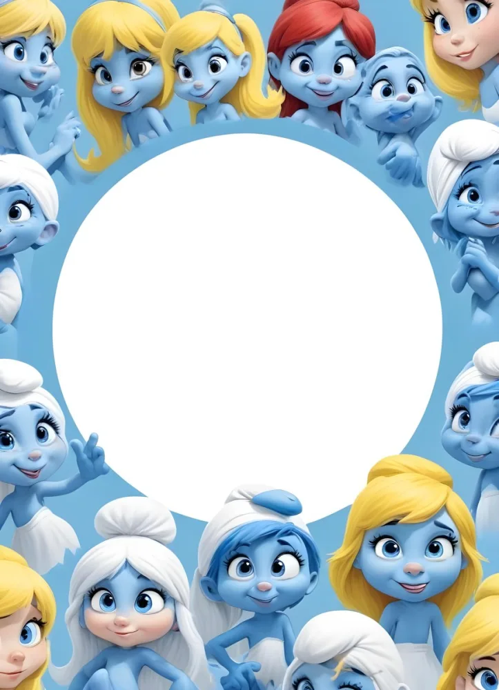 3d Model Smurfette And Other Smurfs Around A White Circle Light Blue Background Figure Octane Render Volumetric Highly Detailed Videogame Aesthetic 14 190d