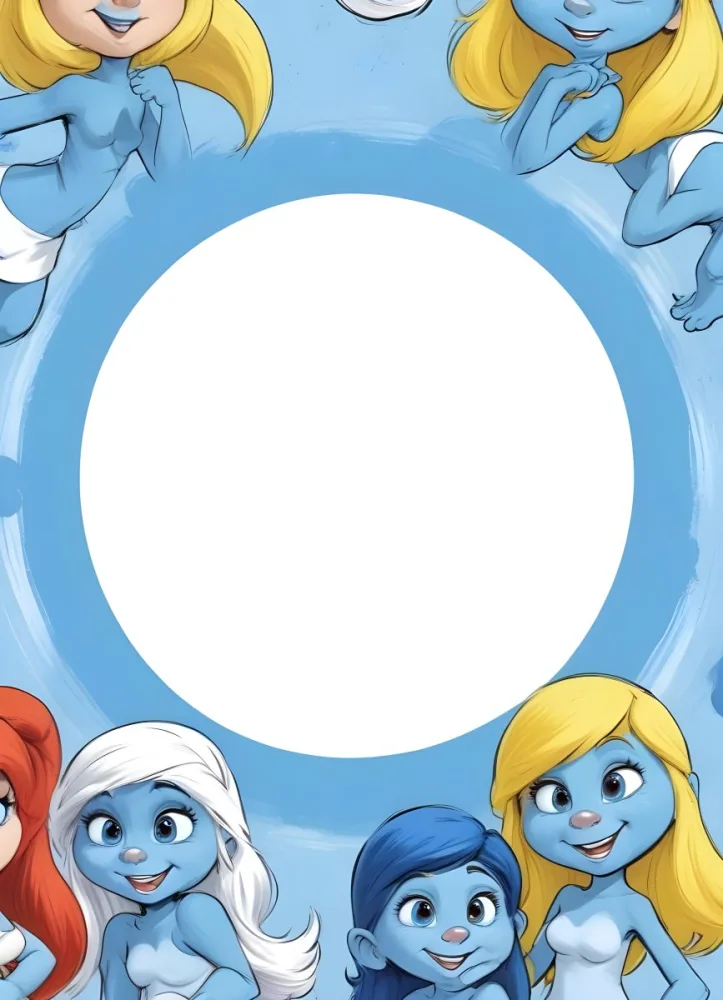 3d Model Smurfette And Other Smurfs Around A White Circle Light Blue Background Figure Octane Render Volumetric Highly Detailed Videogame Aesthetic 2 3326