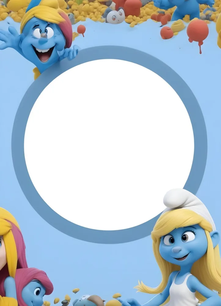 3d Model Smurfette And Other Smurfs Around A White Circle Light Blue Background Figure Octane Render Volumetric Highly Detailed Videogame Aesthetic 25 44f2