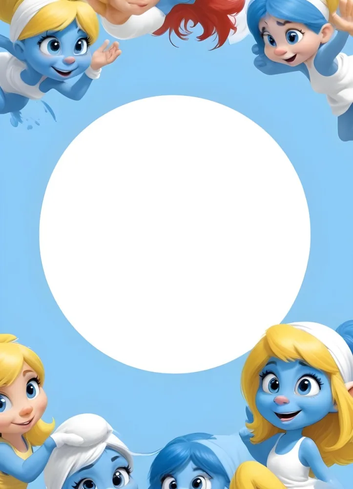 3d Model Smurfette And Other Smurfs Around A White Circle Light Blue Background Figure Octane Render Volumetric Highly Detailed Videogame Aesthetic 4 7ab7