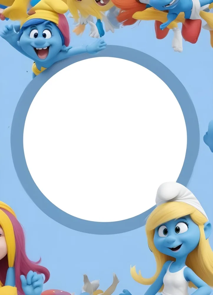 3d Model Smurfette And Other Smurfs Around A White Circle Light Blue Background Figure Octane Render Volumetric Highly Detailed Videogame Aesthetic 7 E951