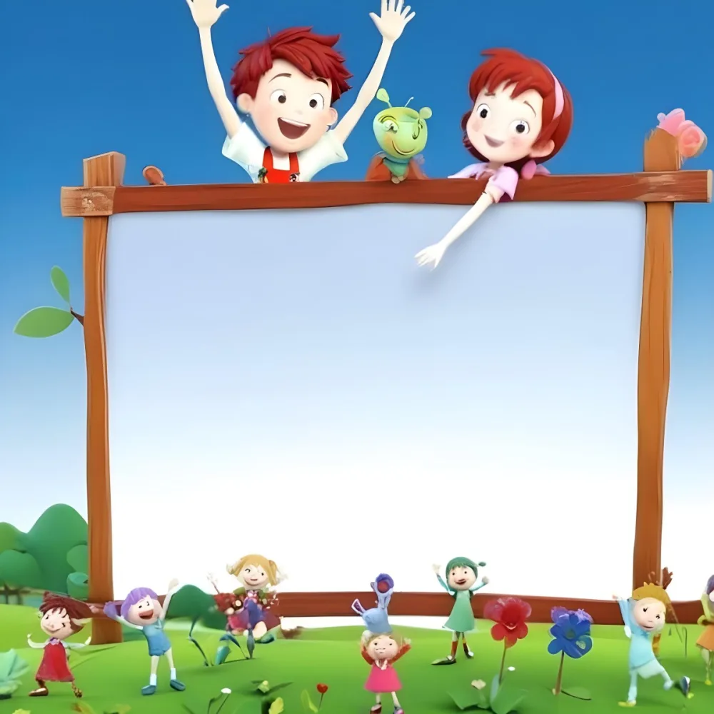 3d Model Two Children Are Joyfully Raising Their Hands The Boy Has Short Red Hair And Is Wearing A Green Shirt With A Green Apron While The Girl Has Long Pink Hair And Is Dressed In A Green Outfit They Are Positioned 5 E352