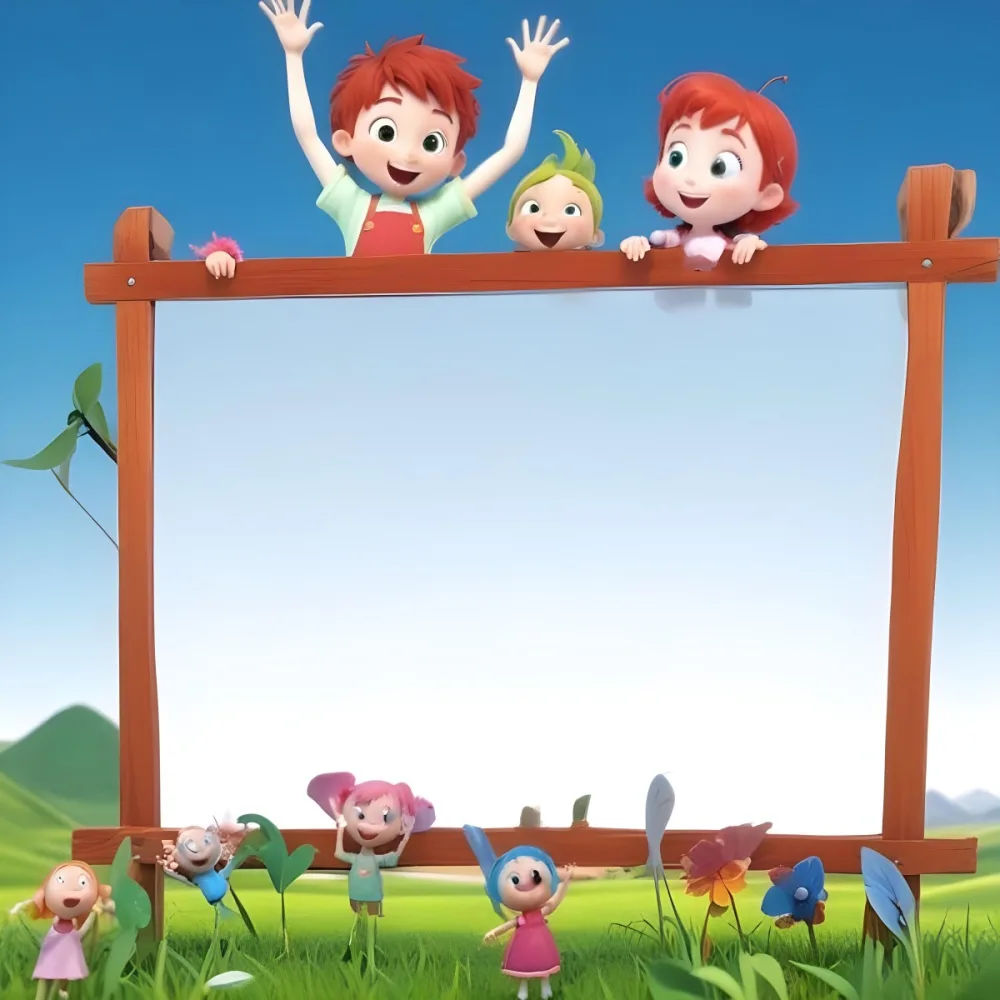 3d Model Two Children Are Joyfully Raising Their Hands The Boy Has Short Red Hair And Is Wearing A Green Shirt With A Green Apron While The Girl Has Long Pink Hair And Is Dressed In A Green Outfit They Are Positioned 6 83b6