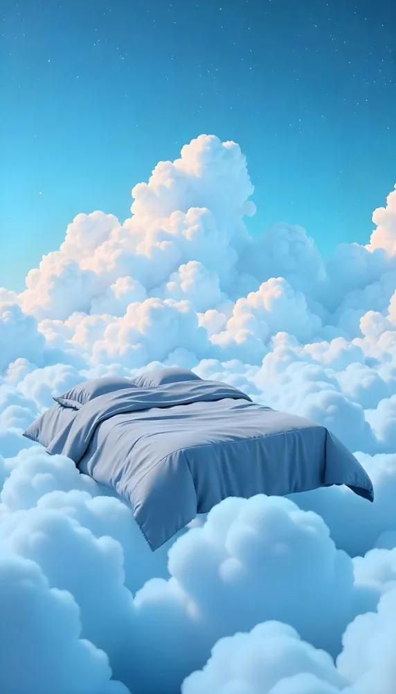 A Bed With Blue Sheets Floating On A Sea Of Clouds Blue Sky With Some Stars In The Background Dreamy Concept 22 8eb2