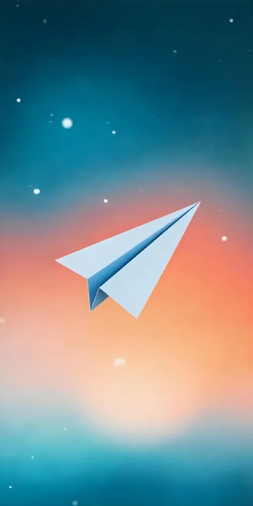 A Blue Paper Airplane Flying In The Air Blue And Orange Gradient Background 5 6e78