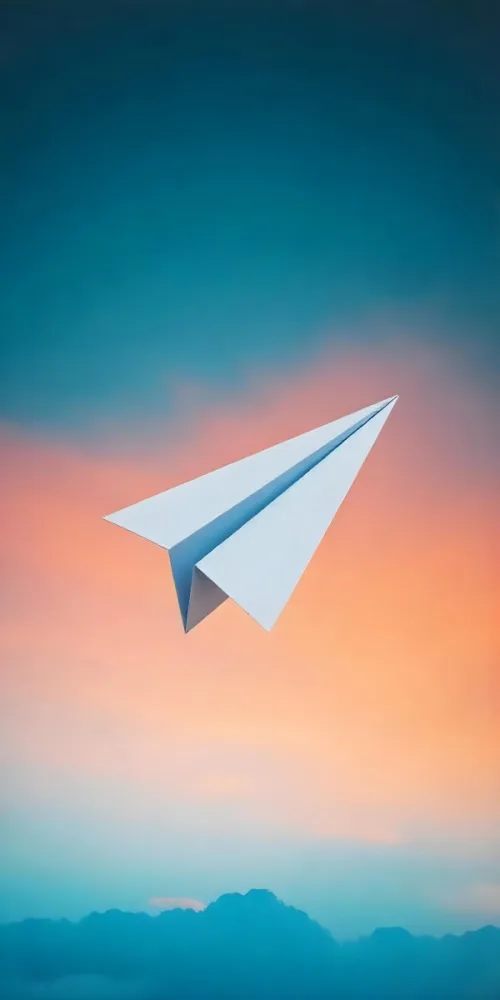 A Blue Paper Airplane Flying In The Air Blue And Orange Gradient Background 7 2050