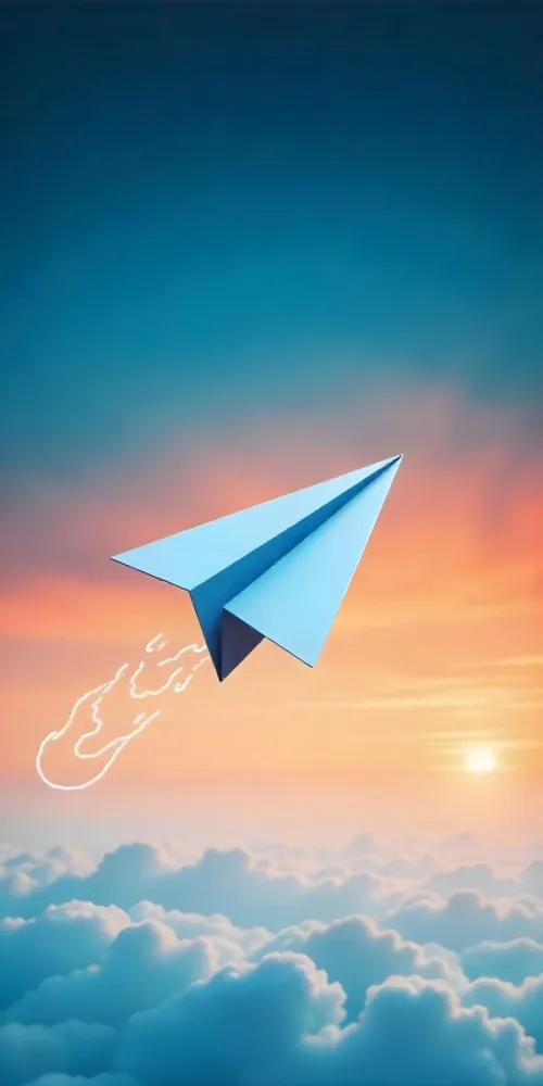 A Blue Paper Airplane Flying In The Air Blue And Orange Gradient Background 9 275a