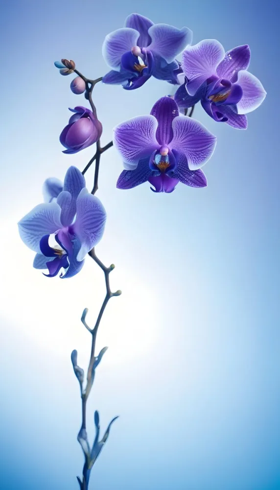 A Branch With Three Purple Orchid Flowers With Blue Details Purple Background 9 F201
