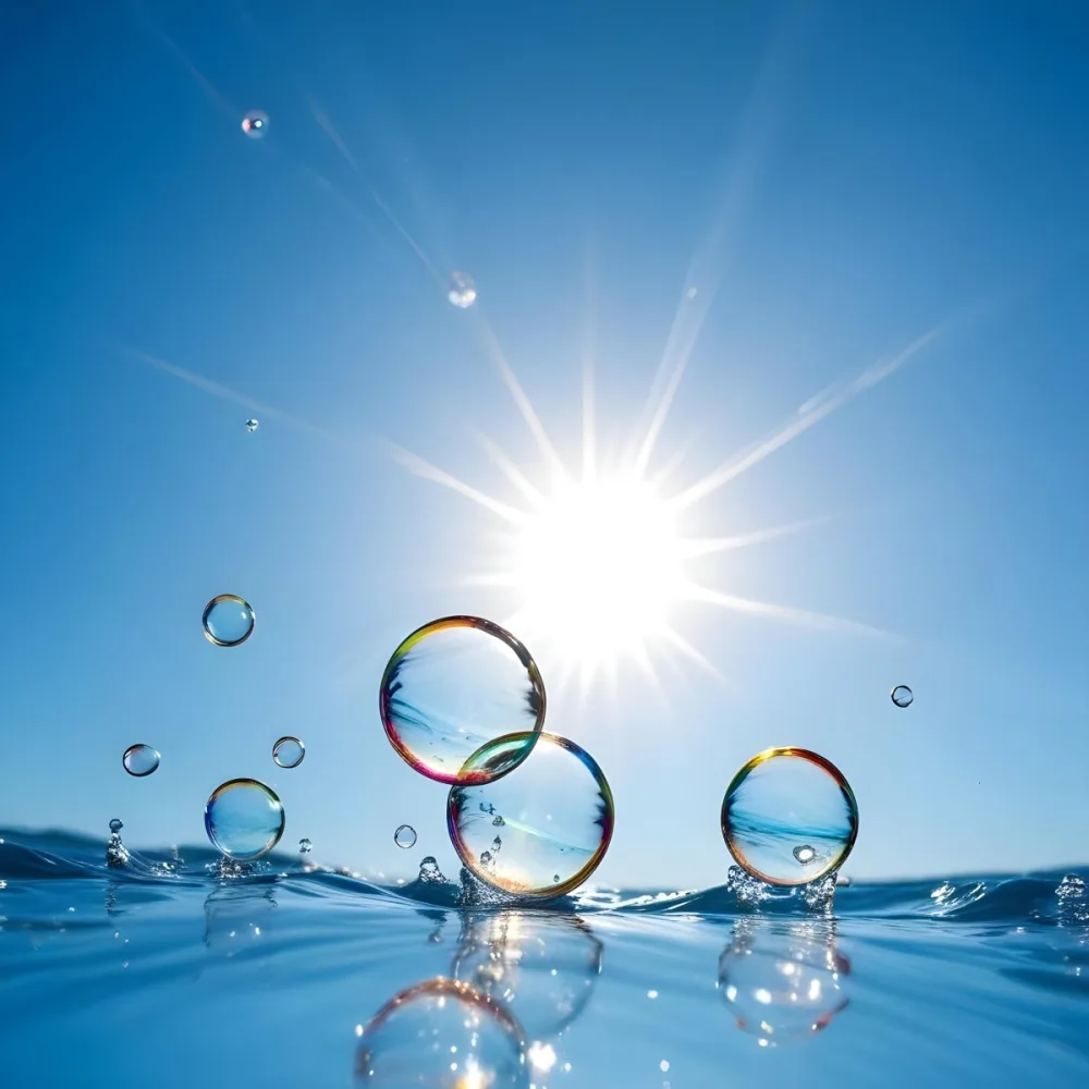A Bright Sun Shining Through Soap Bubbles