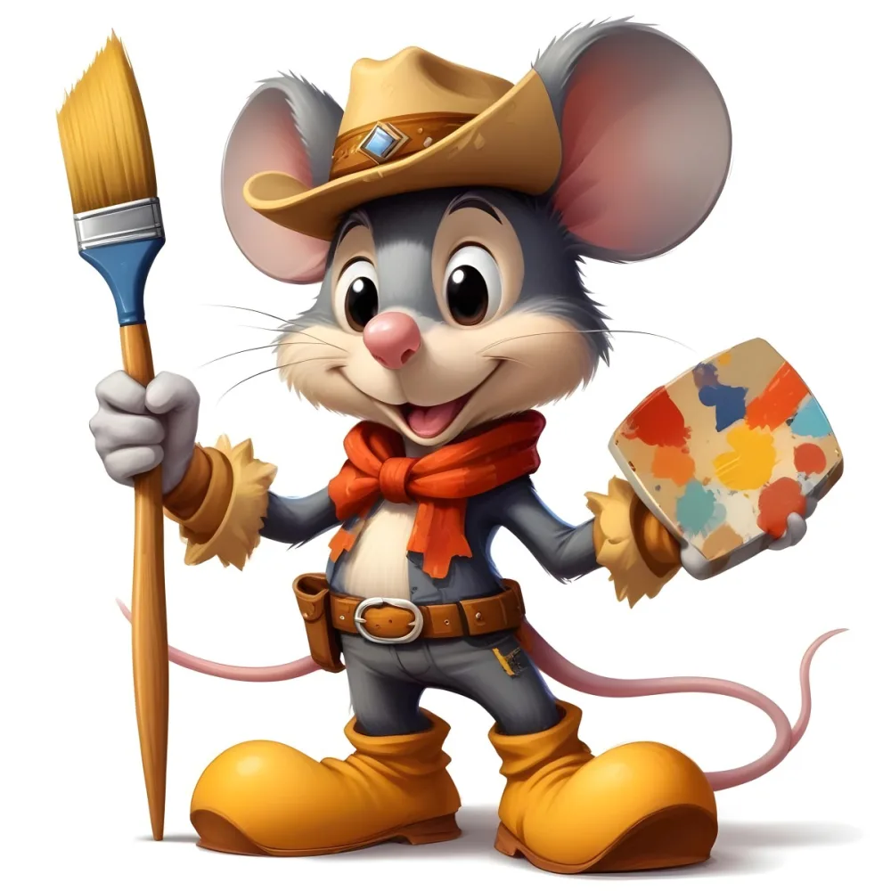 A Cartoon Mouse Character Wearing A Cowboy Hat And Holding A Paintbrush And Palette With A Friendly And Expressive Facial Expression 5 0af4