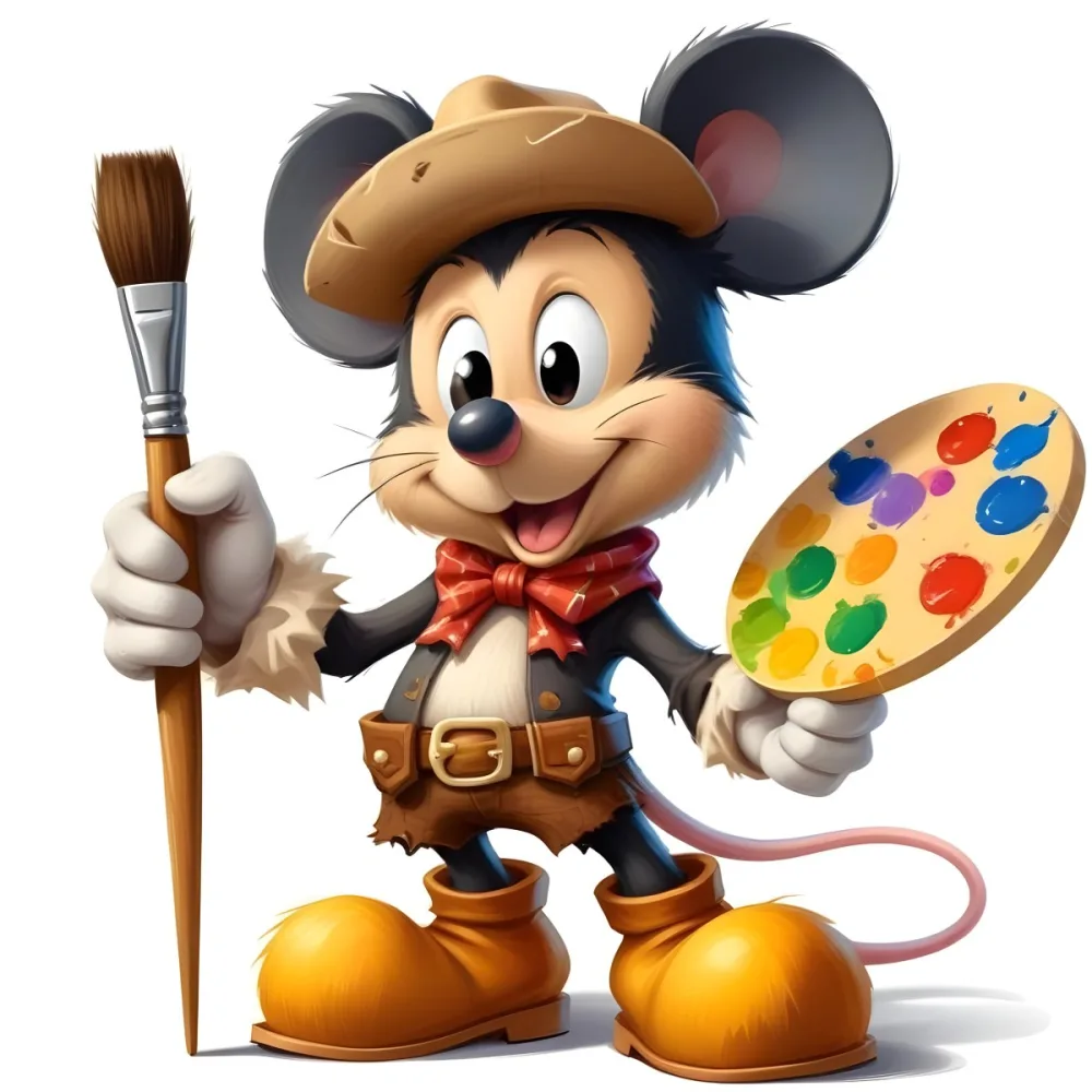A Cartoon Mouse Character Wearing A Cowboy Hat And Holding A Paintbrush And Palette With A Friendly And Expressive Facial Expression 6 17c9
