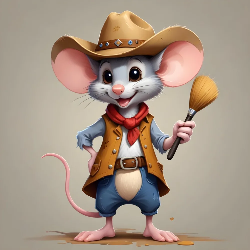 A Cartoon Mouse Character Wearing A Cowboy Hat And Holding A Paintbrush And Palette With A Friendly And Expressive Facial Expression 7 Bd0c