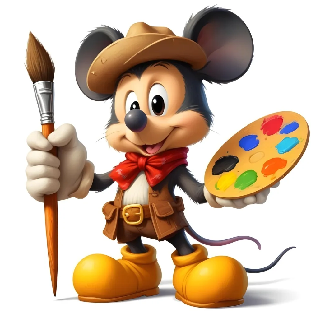 A Cartoon Mouse Character Wearing A Cowboy Hat And Holding A Paintbrush And Palette With A Friendly And Expressive Facial Expression 9 499e