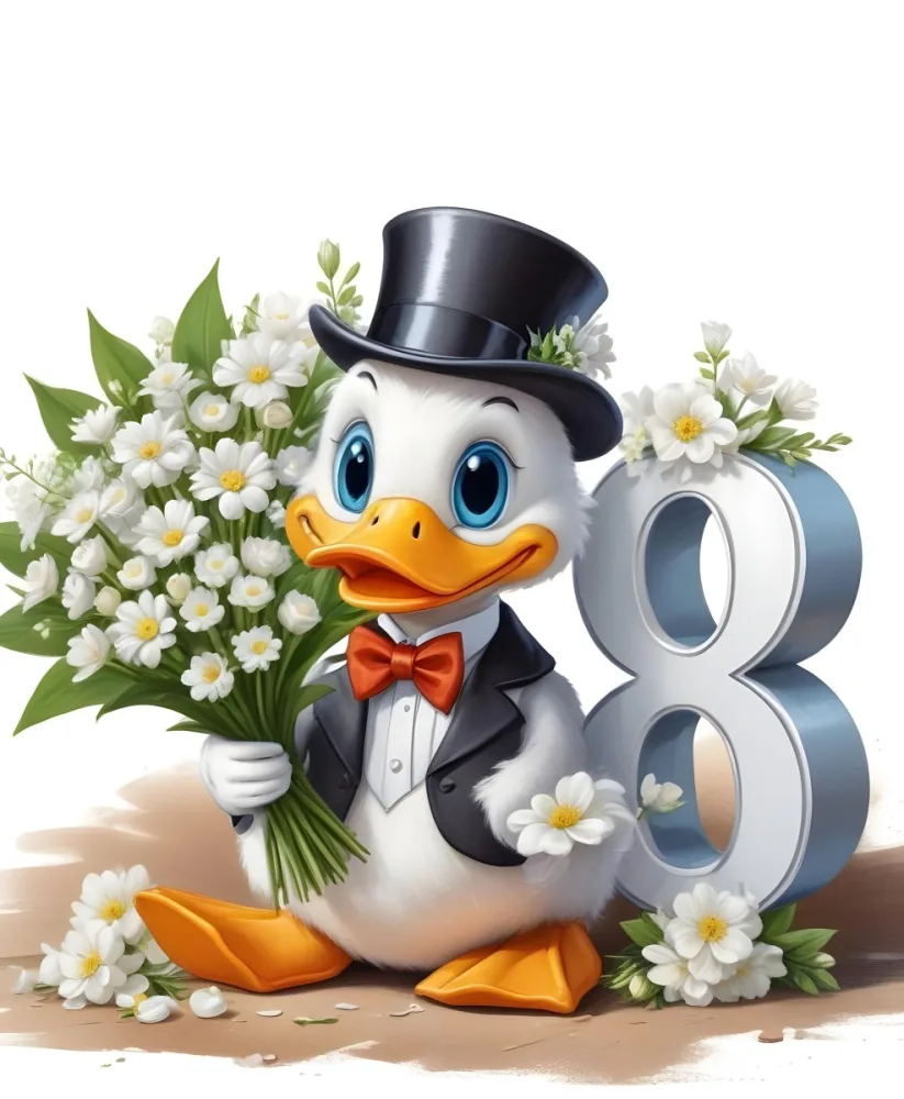 A Cartoon Penguin Wearing A Black Top Hat And Bow Tie Holding A Bouquet Of White Flowers Sitting Next To The Number 88 2 3e82