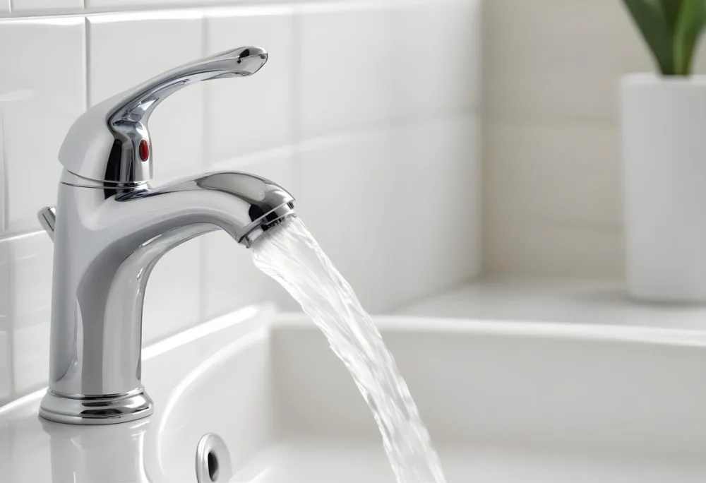 A Chrome Faucet With Water Running In A White Sink With A Soap Dish In The Background 5 34e9