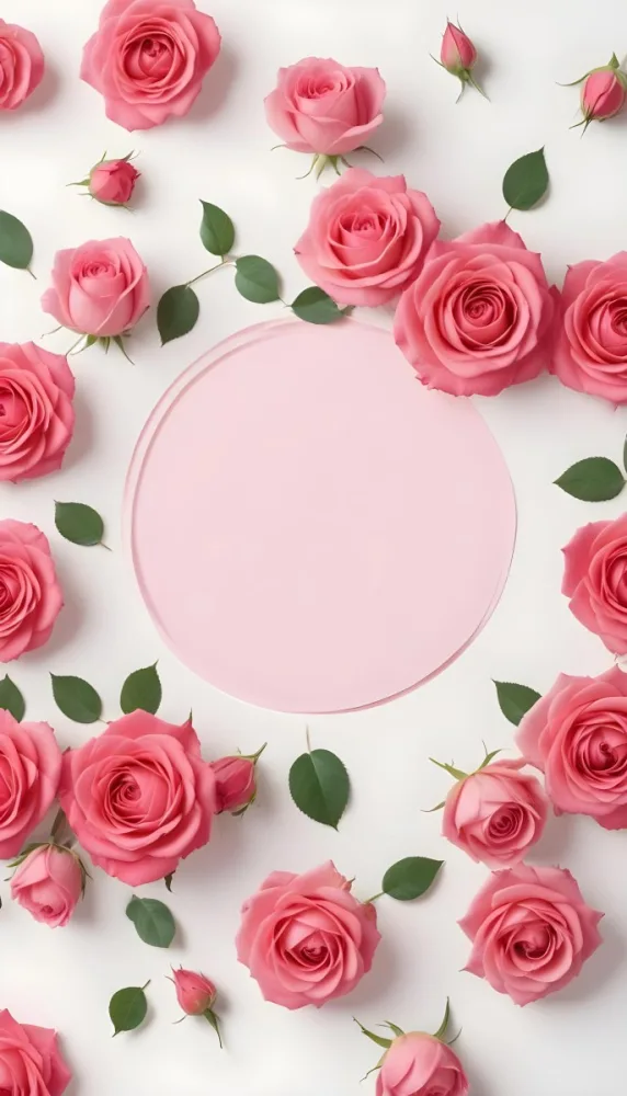 A Circular Arrangement Of Pink Roses Surrounding A Blank Pink Circle In The Center The Background Is White Enhancing The Vibrant Colors Of The Roses 5 0eaa