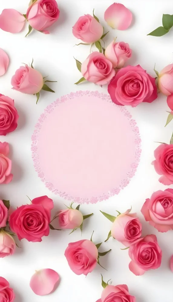 A Circular Arrangement Of Pink Roses Surrounding A Blank Pink Circle In The Center The Background Is White Enhancing The Vibrant Colors Of The Roses 8 60c5