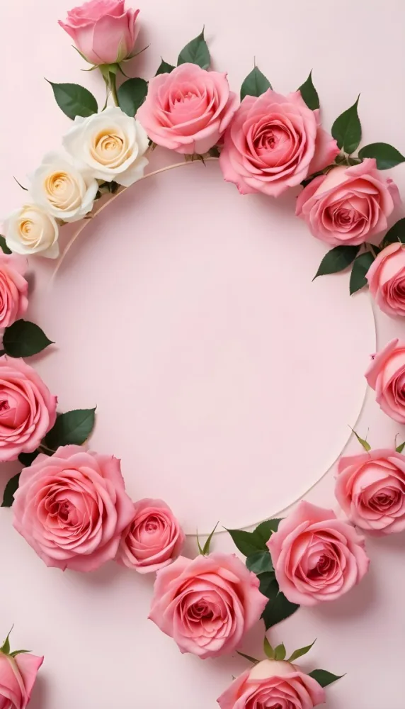 A Circular Arrangement Of Pink Roses Surrounding A Blank Pink Circle In The Center The Background Is White Enhancing The Vibrant Colors Of The Roses 9 C601