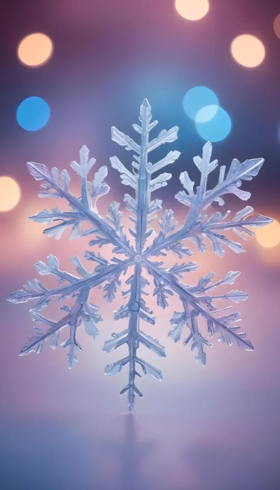 A Close Up Of A Large Intricate Snowflake Against A Soft Blurred Pink And Blue Background With Glowing Bokeh Lights 5 5cc7