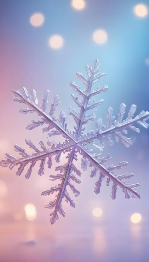 A Close Up Of A Large Intricate Snowflake Against A Soft Blurred Pink And Blue Background With Glowing Bokeh Lights 6 478b