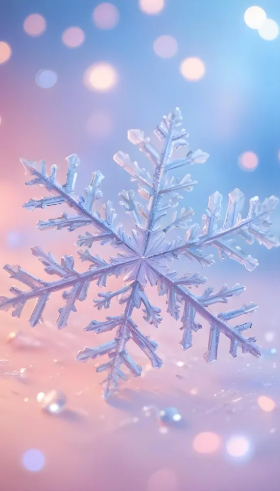 A Close Up Of A Large Intricate Snowflake Against A Soft Blurred Pink And Blue Background With Glowing Bokeh Lights 9 2e6e
