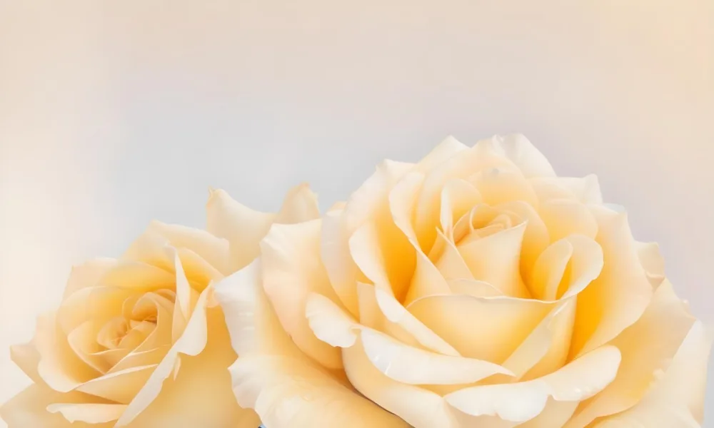 A Close Up Shot Of Two Light Yellow Roses With Soft Delicate Petals Set Against A Light Gradient Background 11 C6de