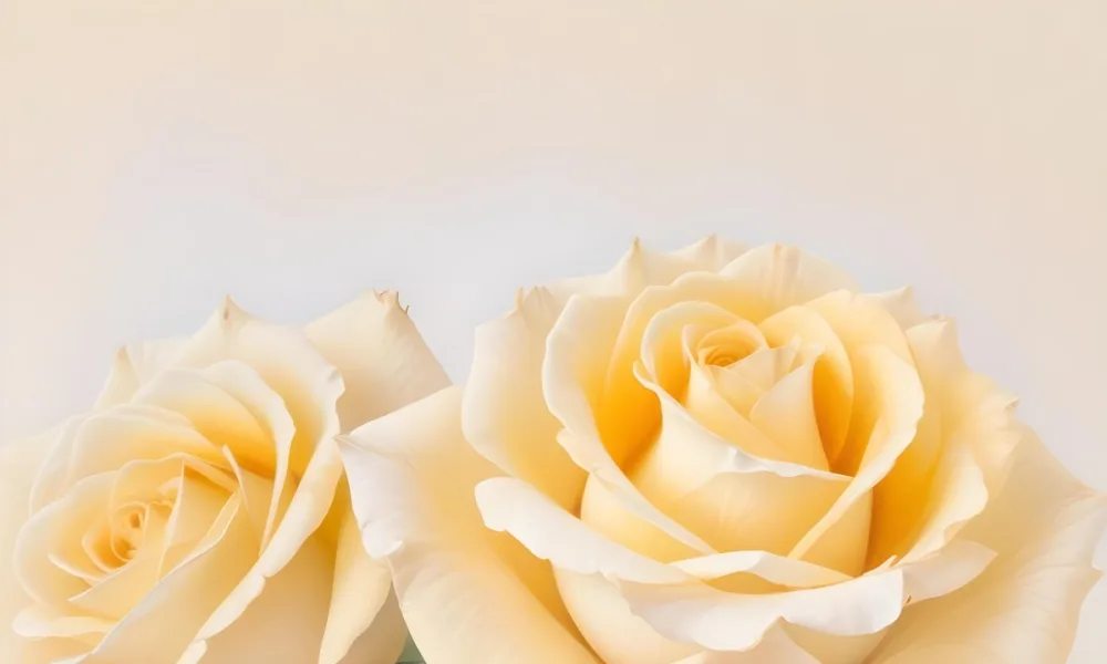 A Close Up Shot Of Two Light Yellow Roses With Soft Delicate Petals Set Against A Light Gradient Background 19 4309