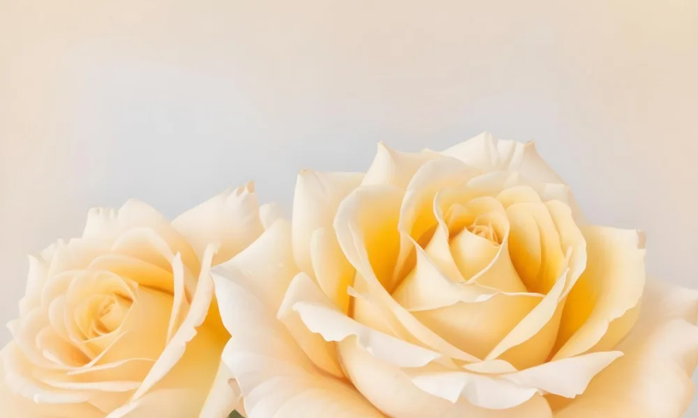 A Close Up Shot Of Two Light Yellow Roses With Soft Delicate Petals Set Against A Light Gradient Background 2 5791