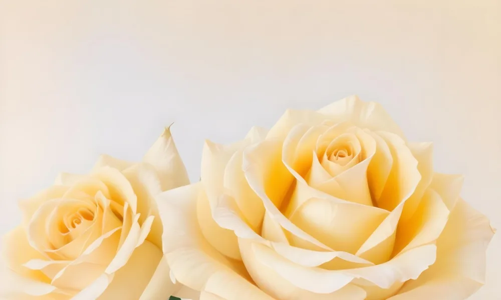 A Close Up Shot Of Two Light Yellow Roses With Soft Delicate Petals Set Against A Light Gradient Background 20 B56b