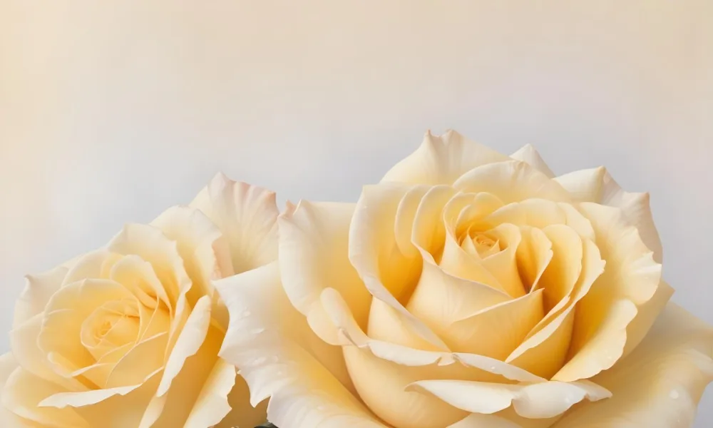 A Close Up Shot Of Two Light Yellow Roses With Soft Delicate Petals Set Against A Light Gradient Background 21 15f7
