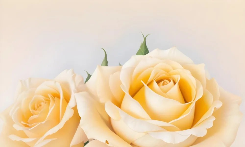 A Close Up Shot Of Two Light Yellow Roses With Soft Delicate Petals Set Against A Light Gradient Background 23 A4d7