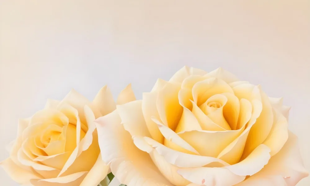 A Close Up Shot Of Two Light Yellow Roses With Soft Delicate Petals Set Against A Light Gradient Background 3 4904