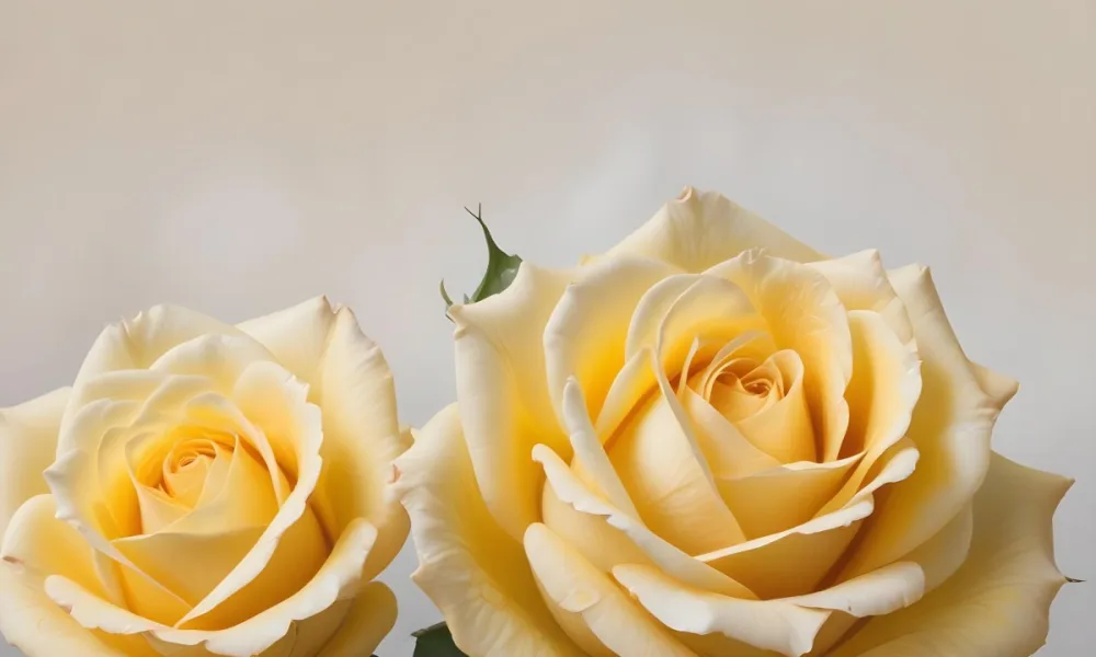 A Close Up Shot Of Two Light Yellow Roses With Soft Delicate Petals Set Against A Light Gradient Background 6 3878