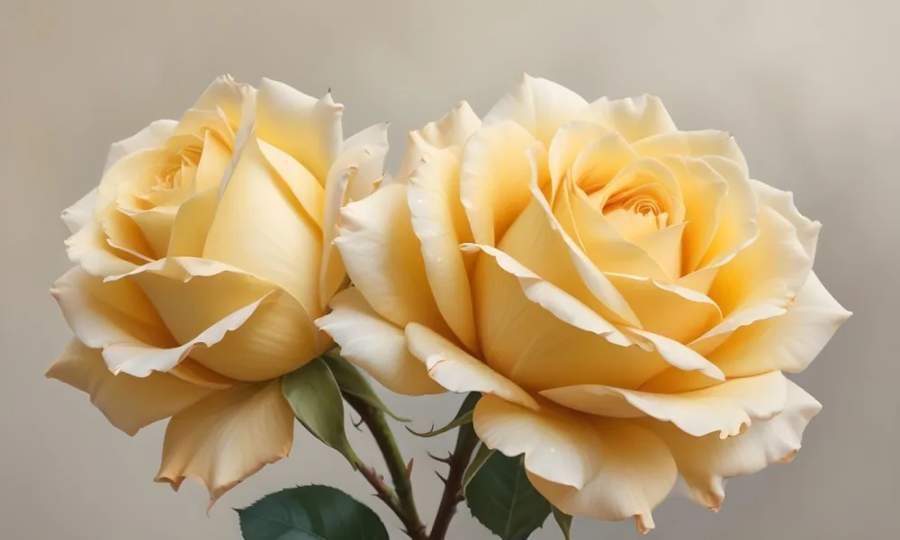 A Close Up Shot Of Two Light Yellow Roses With Soft Delicate Petals Set Against A Light Gradient Background 8 D1ae