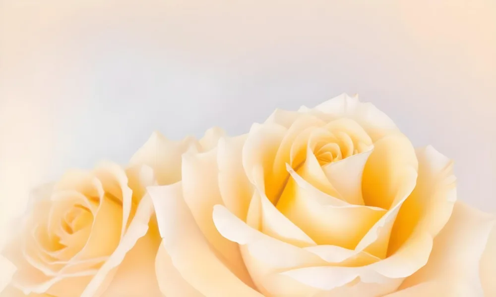 A Close Up Shot Of Two Light Yellow Roses With Soft Delicate Petals Set Against A Light Gradient Background 9 2c0f