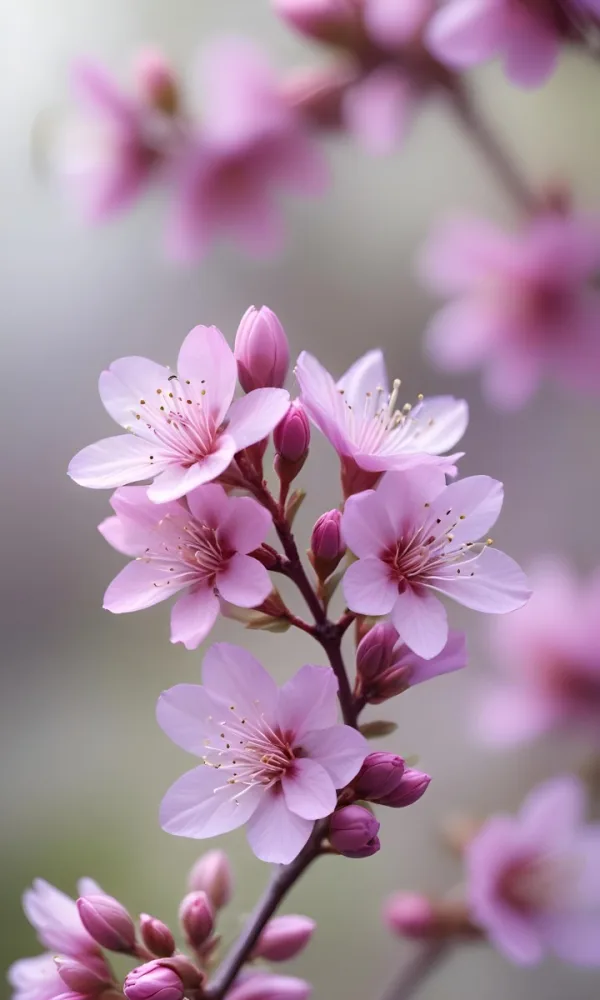 A Close Up View Of A Flowering Plant With Delicate Pink And Purple Blossoms Against A Blurred Light Background 5 1d4c