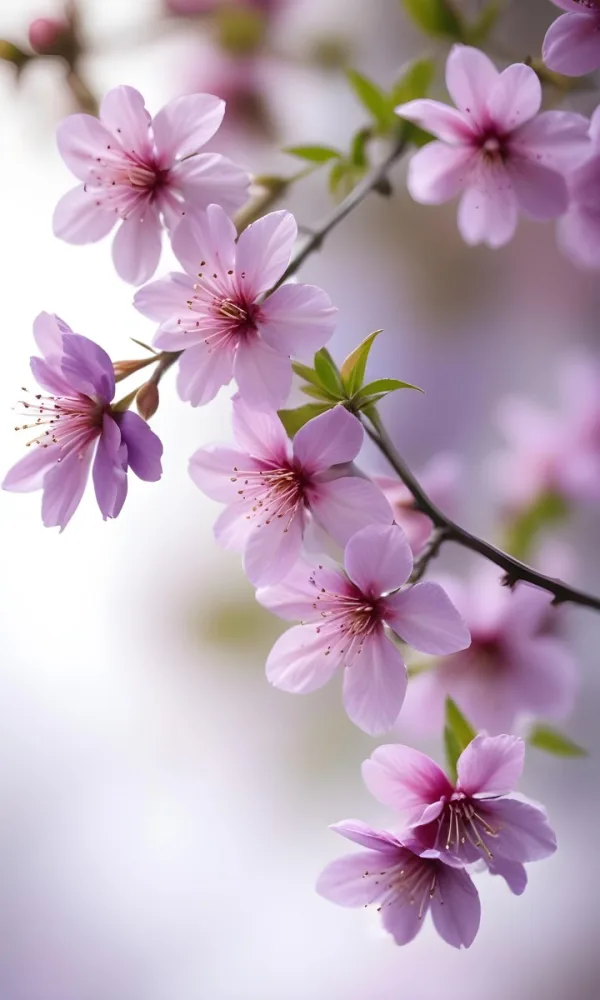A Close Up View Of A Flowering Plant With Delicate Pink And Purple Blossoms Against A Blurred Light Background 6 A3b0