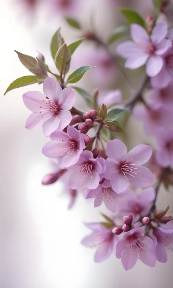 A Close Up View Of A Flowering Plant With Delicate Pink And Purple Blossoms Against A Blurred Light Background 8 Da57