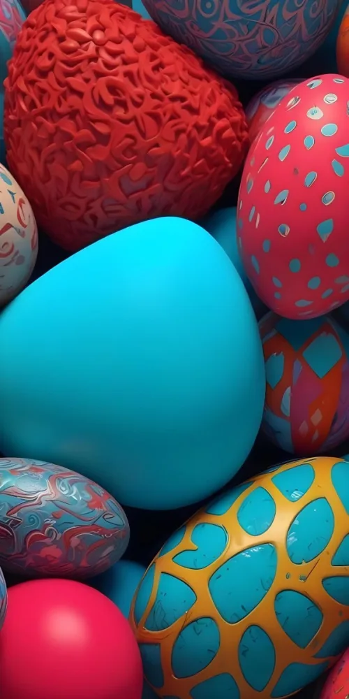 A Close Up View Of A Turquoise Colored Egg Shaped Object Surrounded By Various Colorful Patterns And Textures 2 80a9