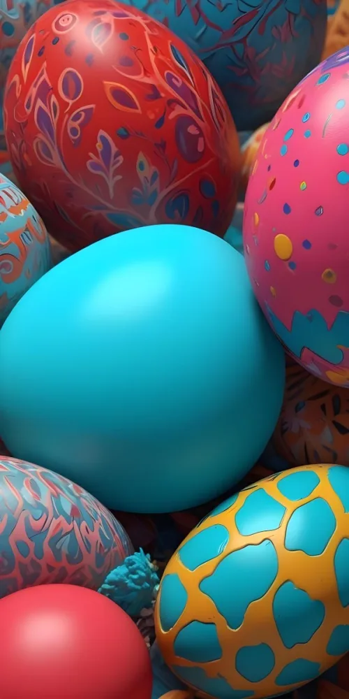 A Close Up View Of A Turquoise Colored Egg Shaped Object Surrounded By Various Colorful Patterns And Textures 22 69b5