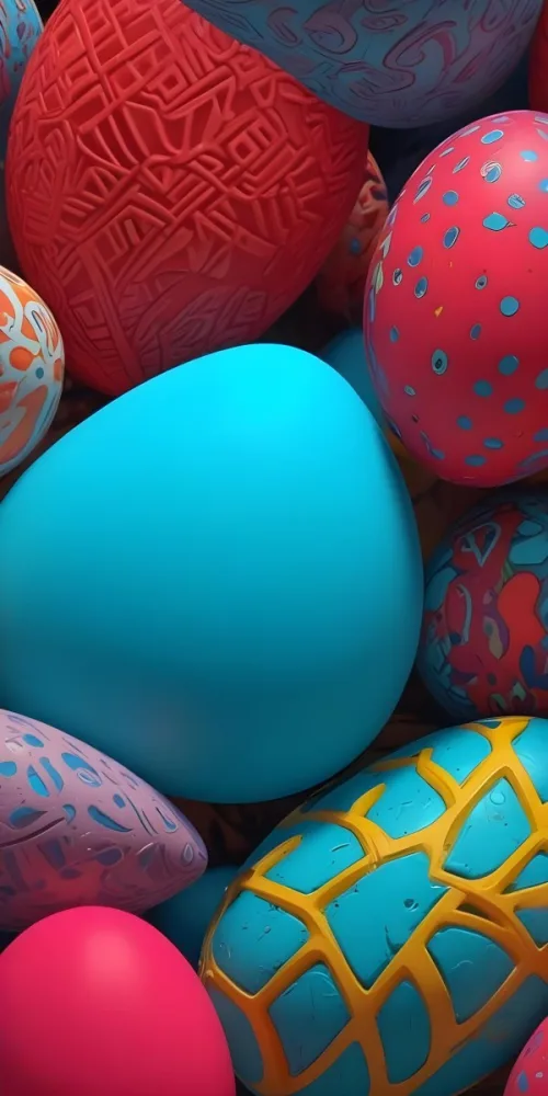 A Close Up View Of A Turquoise Colored Egg Shaped Object Surrounded By Various Colorful Patterns And Textures 3 Cac5