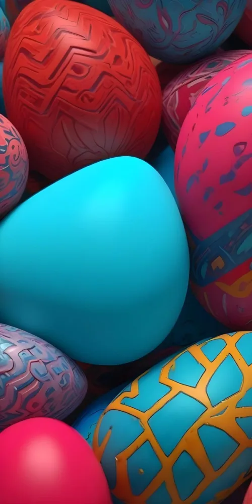A Close Up View Of A Turquoise Colored Egg Shaped Object Surrounded By Various Colorful Patterns And Textures 4 A69c