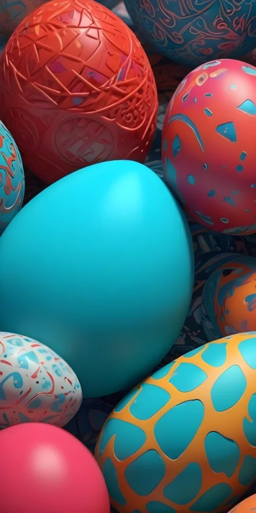 A Close Up View Of A Turquoise Colored Egg Shaped Object Surrounded By Various Colorful Patterns And Textures 7 0c87