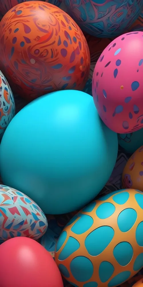 A Close Up View Of A Turquoise Colored Egg Shaped Object Surrounded By Various Colorful Patterns And Textures 9 6341