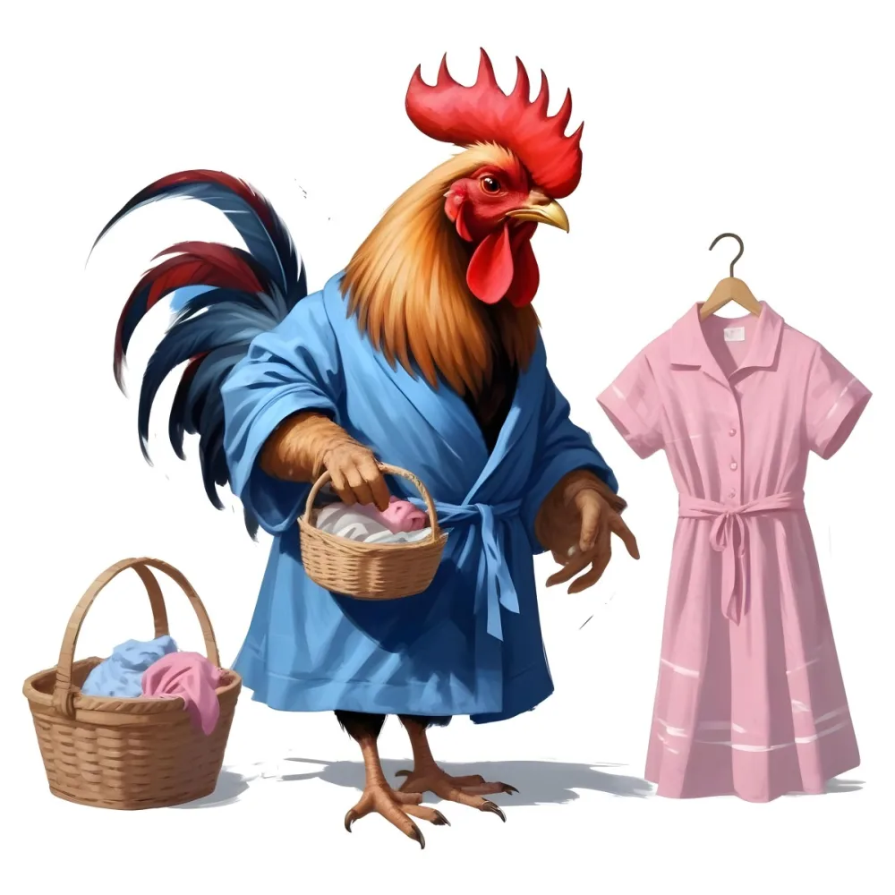 A Colorful Rooster Wearing A Blue Robe And Holding